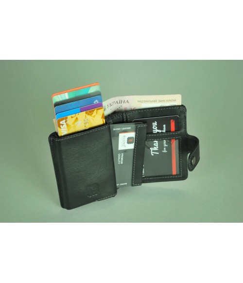 Компактный кожаный черный кошелек Card Case BUONO Компактный кожаный черный кошелек Card Case BUONO